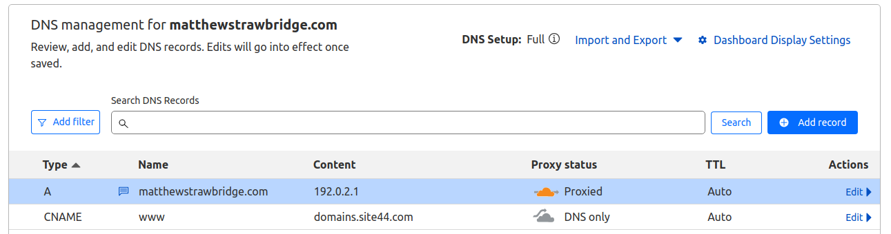 Screenshot of DNS settings
