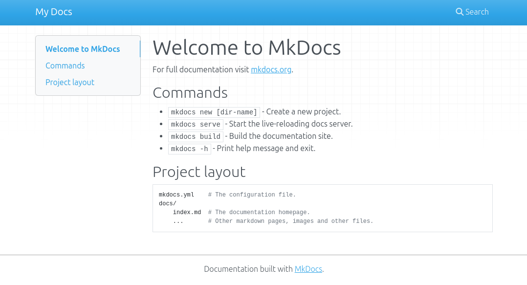 MkDocs default page